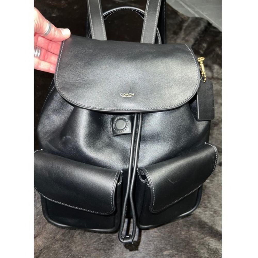 COACH Crosby 28 Black Natural Grain Leather Backpack Gold Hardware Drawstring - Picture 11 of 15